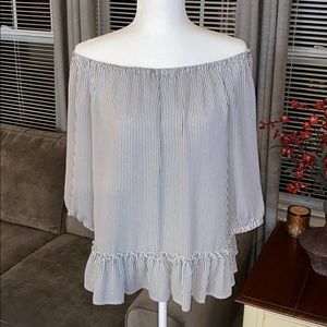 White House Black Market pinstripe blouse. Size L
